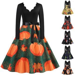 Casual Jurken Voor Vrouwen Comfortabele Slim Fit V-hals Punk Hoofd Gedrukt Ruches Halloween Pak Jurk 2023 Vestidos