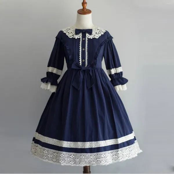 Vestidos casuales para mujeres fiesta dulce lolita estilo vintage vintage midi vestido midi gótico de encaje de encaje de manga larga