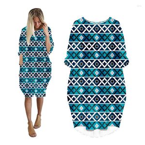 Vestidos informales para mujer Bolsillo Manga larga Ropa de mujer Moda Tallas grandes Ropa de mujer Vestido midi femenino Abstracción Geométrica KW