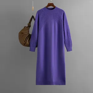 Robes décontractées pour les femmes Spring Loose Treeter Collection Longueur Longueur Couleur solide Versatile Tricot midi MIDI Robe adolescents