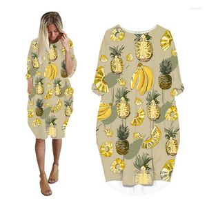 Robes décontractées pour femmes imprimer ananas Streetwear Punk Grunge à manches longues femmes vêtements grande taille vêtements Midi femme robe