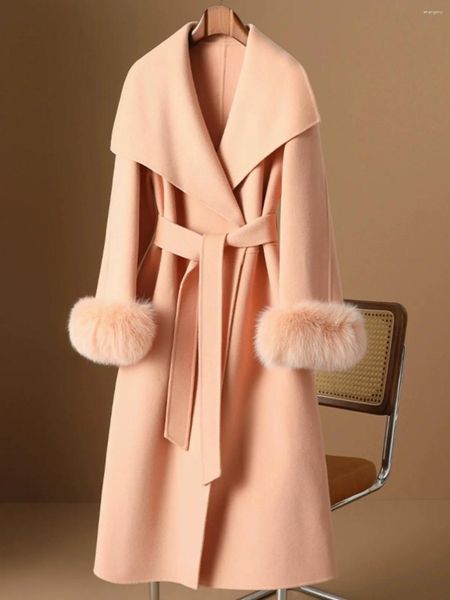 Robes décontractées Manteau de cachemire double face de style étranger réduisant l'âge pour l'automne et l'hiver des femmes longues super belles laines haut de gamme