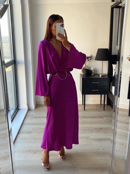 Robes décontractées Foridol V cou robe violette femmes été plage manches chauve-souris 2023 fête élégante midi longue maxi