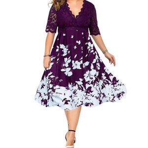 Casual Jurken Formele Jurk Dames Zomer Kant Patchwork V-hals Elegante Korte Mouw Bruiloft Blauw XXXXXXL Plus Size Vestidos