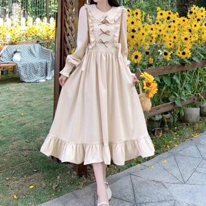 Casual jurken Franse poppenhals jurk streetwear modieuze elegante vrouwen lente zomer losse print lange mouwen rok slank