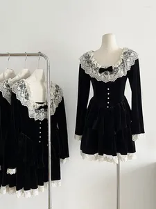 Robes décontractées élégance française robe de fée noire mode vintage luxe en une seule pièce robes kpop 2000s esthétique streetwear de robe de bal douce esthétique sweet de bal