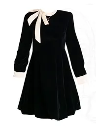 Robes décontractées Elégance française Luxe Bow Robe de soirée Noir Mode Vintage Office Lady Prom Robe Kpop Frocks 2000s Esthétique Y2k