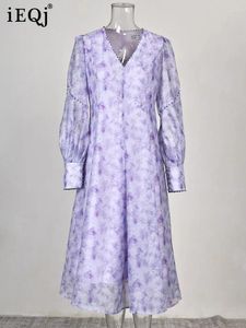 Robes décontractées français élégante robe princesse imprimée en cou de couche à manche lanterne haute longueur 2024 Vêtements d'automne 3WQ3062