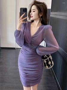 Robes décontractées français élégante robe de bal femme douce sexy sexy maille transparente torsadé de soie brillante pochette bodyocn plies de robe fête