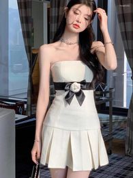 Robes décontractées Français élégant petit parfum robe d'été femmes 2024 mode douce 3D fleur plissée mini fête robe feminino