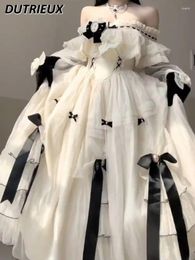 Robes décontractées Industrie lourde française Lolita taille serrée fête maxi robe femme douce épaule blanche princesse longue