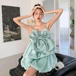 Robes décontractées français haut de gamme Unique Bow Bud Princesse pour femmes Summer Sweet Fairy Sans manches en ligne A-Line Robe de camisole