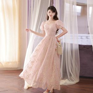 Casual jurken Franse pastorale stijl vol borduurwerk sprookjes prinses jurk cottage mori meisje roze feest vrouwen Victoriaanse chique avond