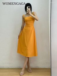 Casual jurken Franse schouder Womengaga-riem A-lijn jurk elegant voor vrouwen zomer vierkante nek geplooide taille slanke lang ycv2