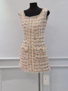 Casual jurken Franse kleine geur mouwloze jurk dames zomer plaid kwieren slanke hoogwaardige rok chic o nek tweed Vest vrouw