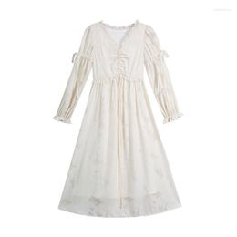 Robes décontractées français solide Vintage doux Super doux robe florale femmes 2023 printemps et automne blanc femme indéfini