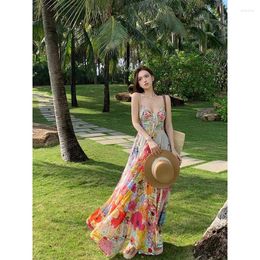 Casual jurken Franse prachtige bloemen hemdjejurk voor dames 2024 zomer superfee high-end sfeer vakantie strand lange rok