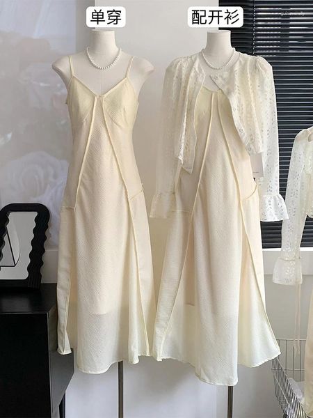 Robes décontractées de style français Fashion Femmes Summer Color Spaghetti Spaghetti Robe du soir Party Vintage Long 2024 Design simple