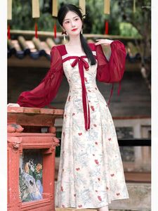 Vestidos casuales en francés vintage manga larga arco encantador elegante elegante cuello cuadrado elegante mangas de linterna estampado de moda Vestidos Mujer