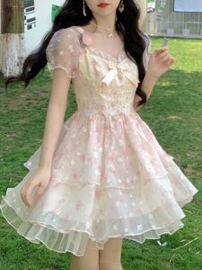 Robes décontractées français vintage mini robe femme kawaii vêtements lolita même femelle 2023 d'été à manches courtes fée floral chiccasual