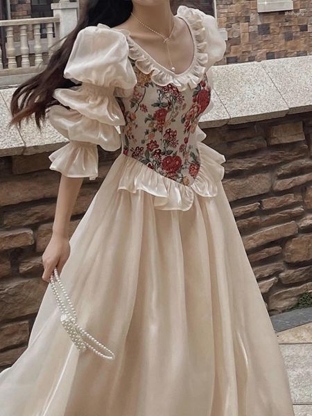 Vestidos informales Vestidos florales vintage Floral Mujeres O-Neck Elegant Evening Party Midi Femenina Corea Fairy Autumn 2024