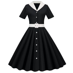 Vestidos casuales Francés Vintage Sólido Mujeres Verano Retro 50s 60s Swing Pin Up Rockabilly Party Robe Vestidos Tallas grandes 230414