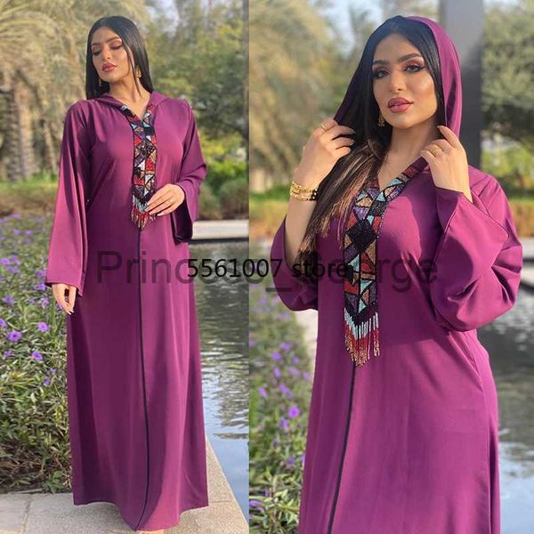 Vestidos casuales Fringe Djellaba Dubai con capucha Jelaba Satén grueso Mujeres Moda musulmana Árabe Étnico Abaya Vestido suelto Fiesta de noche Marruecos Omán x0625