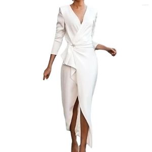 Casual jurken voorste draai draperen formele jurk vaste kleur v nekomslag split midi dames kleding elegant voor vrouwen 2022 xxl