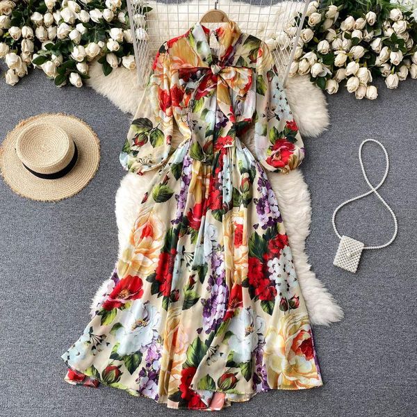 Robes décontractées plein jardin printemps série élégante robe imprimée femmes été 2023 tempérament fleur vacances longues Femme Robes