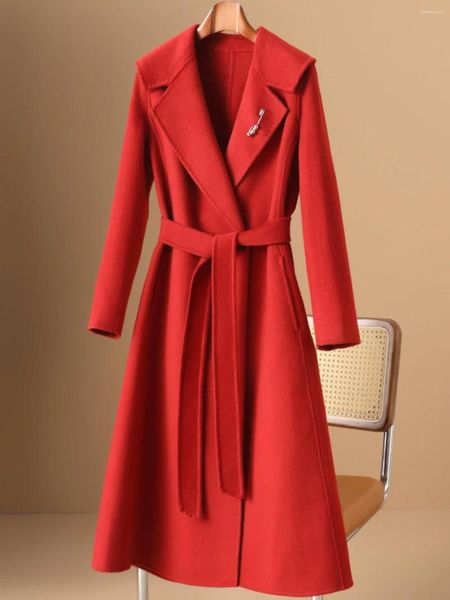 Robes décontractées Manteau de laine double face en laine pour femmes d'hiver long Jiaxing Puyuan haut de gamme de style occidental rouge