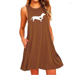 Casual jurken grappige teckel honden cartoon print sexy jurk dames dieren minnaar cadeau mouwloos strand slijtage zomerzak vrouw