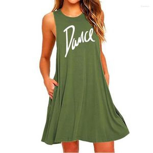 Vestidos casuales divertido baile estampado de letras vestido Sexy para mujer escuela estudiante amante regalo sin mangas verano mujeres bolsillo