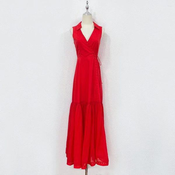 Robes décontractées Fyion Runway Designer Summer Robe Femme 2023 mode tendance rouge long Vintage Vestidos Party Vacation V-Neck Sans manches