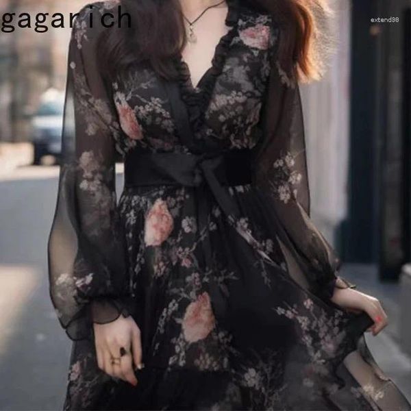 Vestidos informales Gagarich Coreano Primavera 2024 Vestidos de gama alta Estilo occidental Adelgazamiento Temperamento Negro Longitud media Vestido de mujer sexy