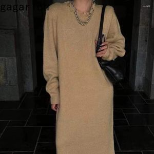 Robes décontractées Gagarich Long sur le genou Robe de laine Automne Hiver Femmes Col rond Coréen Slouchy Lâche Jupe en tricot Fond droit