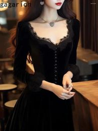 Vestidos casuales Gagarich mujer vestido otoño estilo francés vintage delgado hepburn cintura ceñido celebridad a-line dama negro vestidos