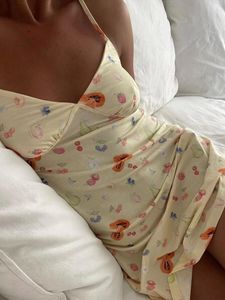 Casual jurken Gaono schattige vrouwen zomer mini jurk slaapkleding mouwloze backless v nek fruit aardbeien print nachthemd nachtdress