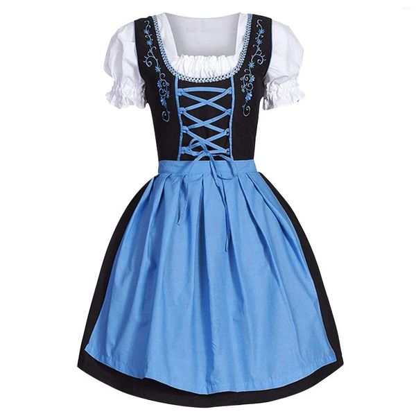 Robes décontractées Festival de bière allemande Femme Dress Square Nou Puff Sleeve Bandage Bandage tablier Oktoberfest Munich Cosplay Maid Lolita