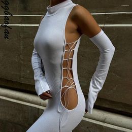 Robes décontractées Ggbaofan Chic Sexy Découpé Côté Bandage Longue Robe Pour Femmes Mode Party Club Printemps Blanc Tenues Split Moulante