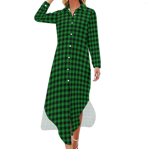 Vestidos casuales Gingham Cheque vestido de gasa negro y verde lindo calle moda femenina sexy diseño ropa tamaño grande 5xl 6xl