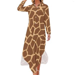 Casual jurken Giraffe dierenprint chiffon jurk bruine vlekken moderne streetwear dames sexy grafische vestidos groot formaat