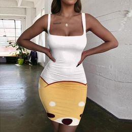 Casual Jurken Giyu Merk Hond Vrouwen Mooie Halter Mouwloos Dier 3d Print Kawaii Bodycon Jurk Dameskleding Mini Avond Strand