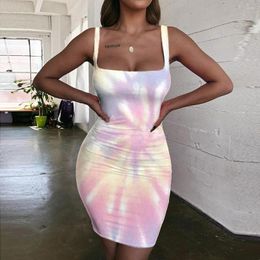 Vestidos informales Giyu Tie Dye Mujeres mareos Vestido Sexy Colorful Fodycon Dress Art Sundress Womens Clothing Mini Evening Beach