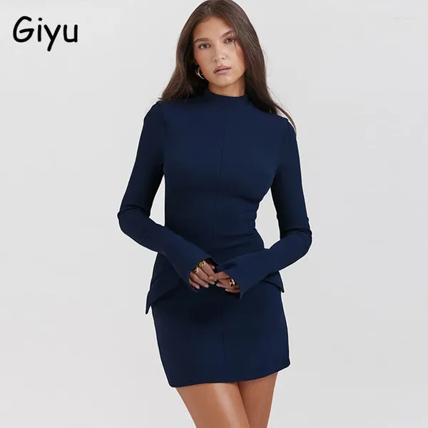 Vestidos casuales giyu sexy mini vestido corto mujeres 2024 brote de otoño manga larga fiestcon club fiesta elegante sólida slim tour femme