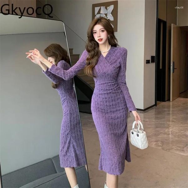 Robes décontractées gkyocq coréennes de mode femme habilure sexy en V
