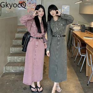 Casual jurken gkyocq vintage denimjurk met lange mouwen Koreaanse mode lente afslaan kraag rechte vrouwelijke vestidos