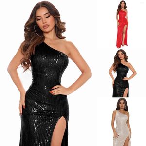 Vestidos informales Glitter Sequin Maxi Long para mujer ropa de un hombro Distribuía de fiesta sexy SEXY Vestidos de verano sin espalda