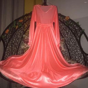 Vestidos informales para mujeres sexy brillantes Satin Vestido largo V Campo de cuello Noche suelta Bata para dormir