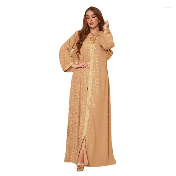 Robes décontractées d'or imprimé musulman Abaya robe femme kaftan paillettes dentelle en lace robe islam dubai middle-orient arabe marocain caftan