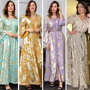 Robes décontractées or estampage en mousseline de soie Maxi robe pour les femmes Moyen-Orient arabe Europe et Amérique soirée ethnique porte Eid 2023